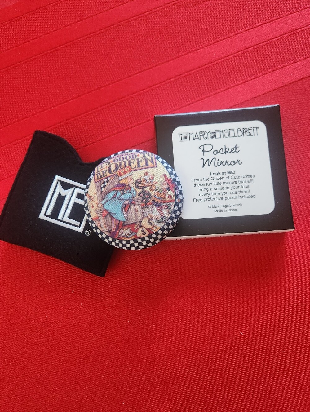 Mary Engelbreit Illustrated Pocket Mirror in Red, Black, Cream, Blue